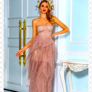 Love and Lemonade Ribbon Waist Layered Hem Mesh Dress